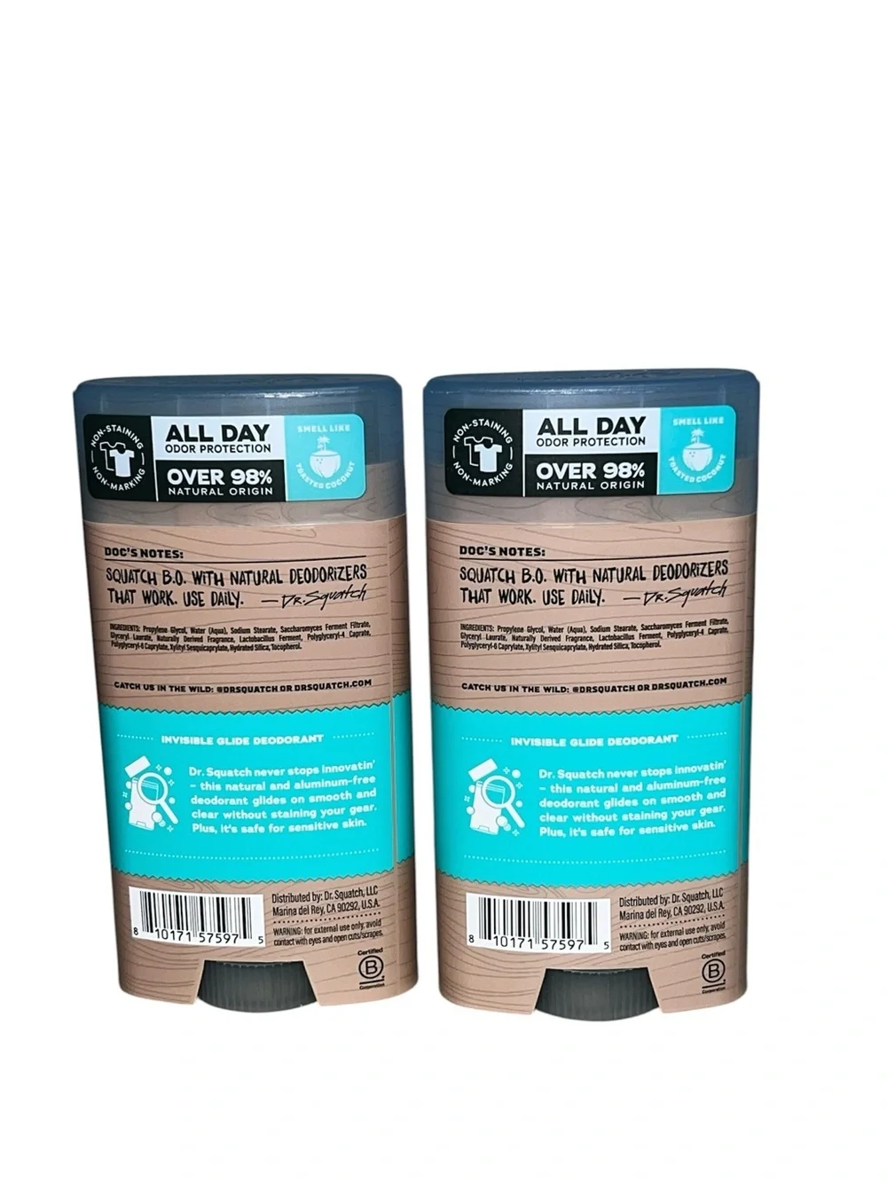 2X Dr. Squatch Men’s Invisible Glide Deodorant - Coconut Castaway (Blue/Tan)